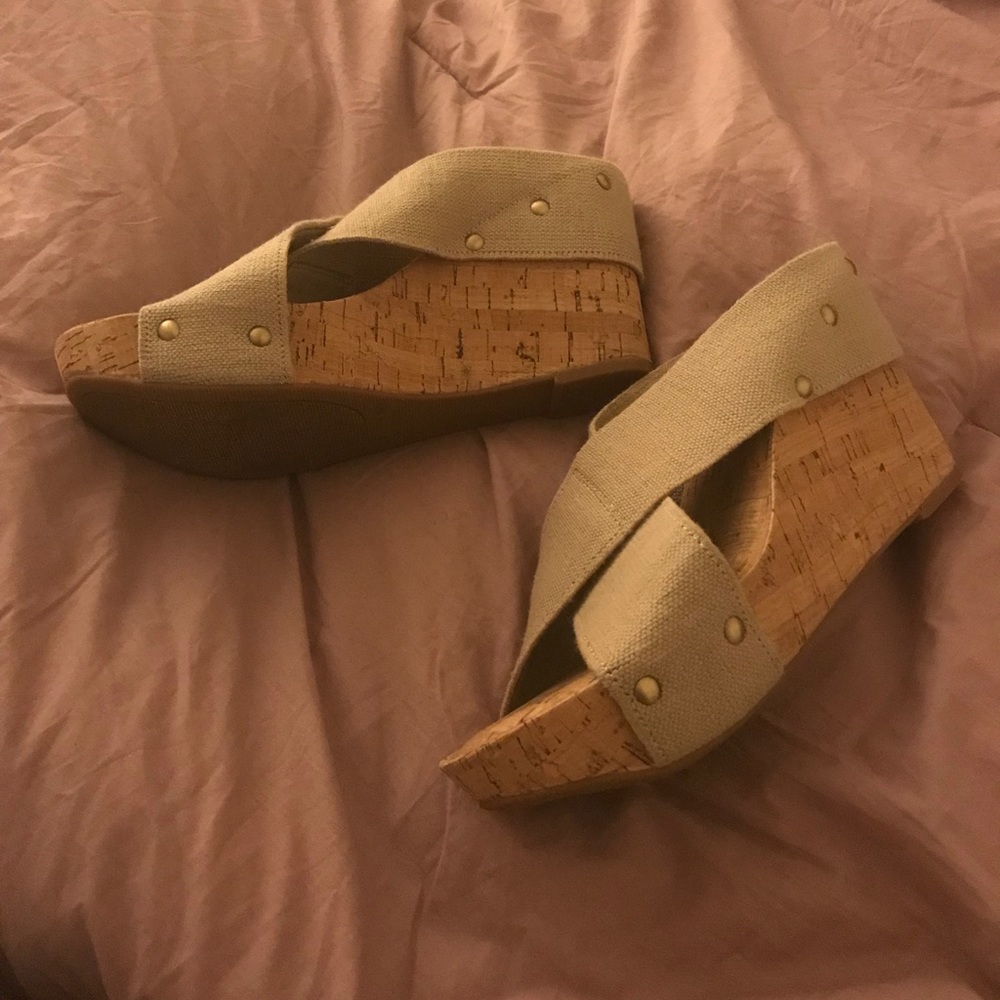 JCPenny Tan and Cork Wedge Sandals